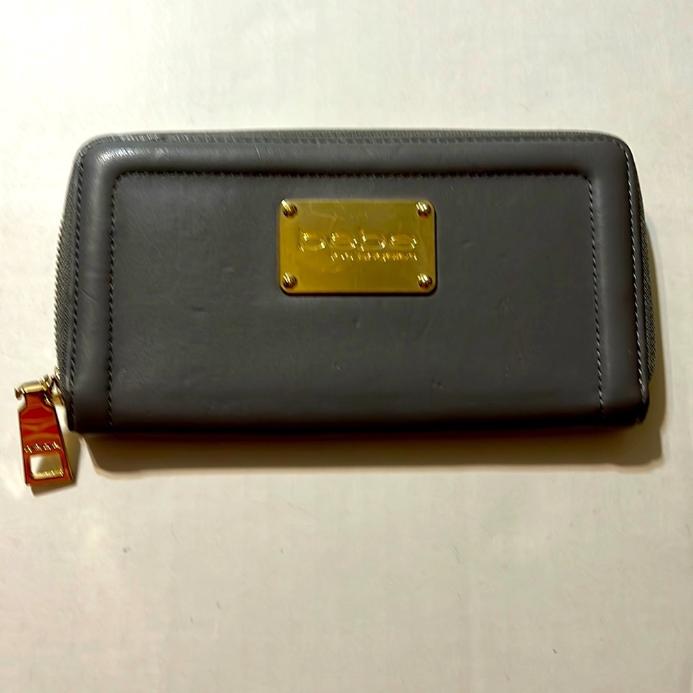 Bebe Gray Faux Leather Clutch Wallet